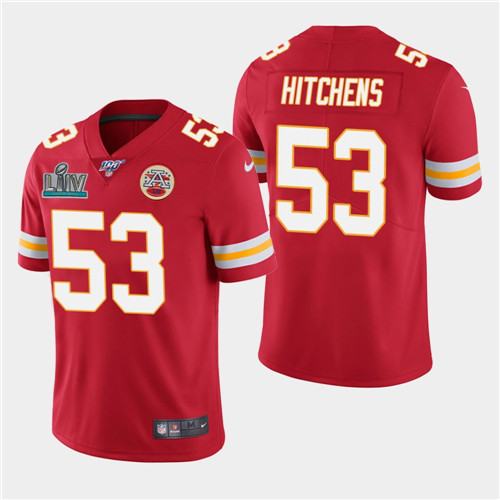 Men's Kansas City Chiefs #53 Anthony Hitchens Red Super Bowl LIV With 100th Season Patch Vapor Untouchable Limited Stitched NFL Jersey